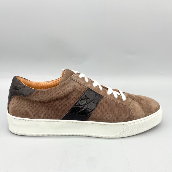 Zelli Mens 10M Olympias Calf Crocodile Sneakers Shoes Cappuccino Brown Casual